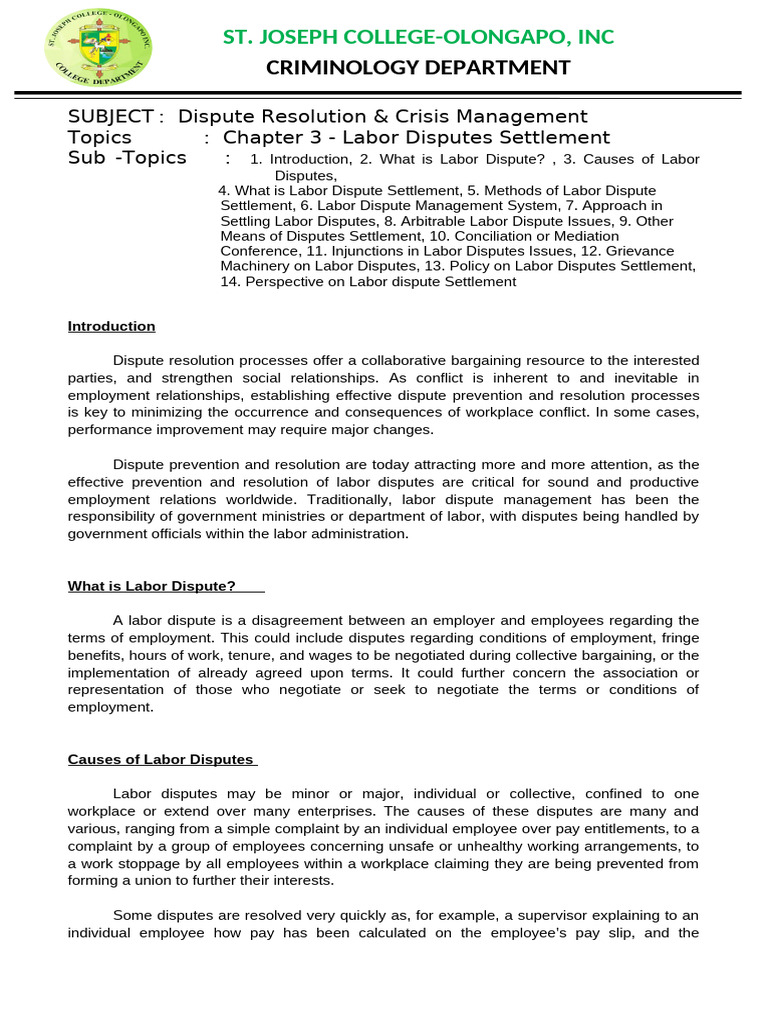 MODULE 3 Dispute Resolution Crisis Management 2nd Sem - Docx | PDF ...