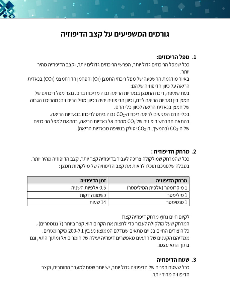 מסמך הנגשה - גורמים המשפיעים על קצב הדיפוזיה - תת פרק 3 | PDF