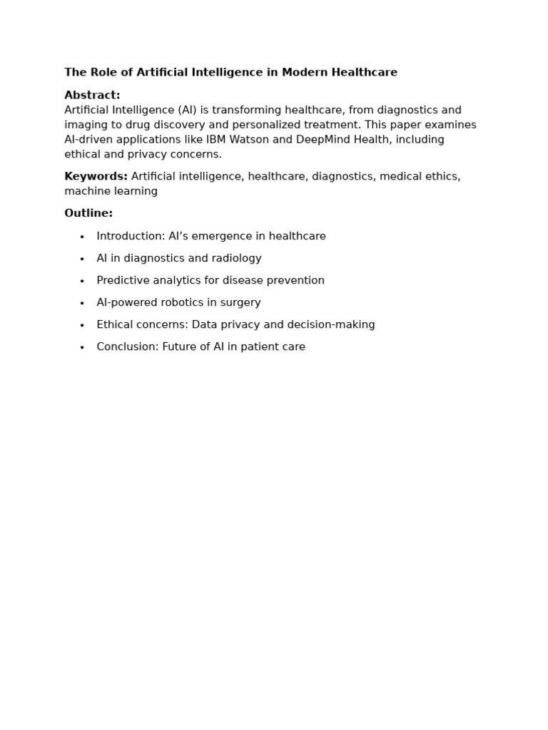 The Role of Artificial Intelligence in Modern Healthcare | PDF