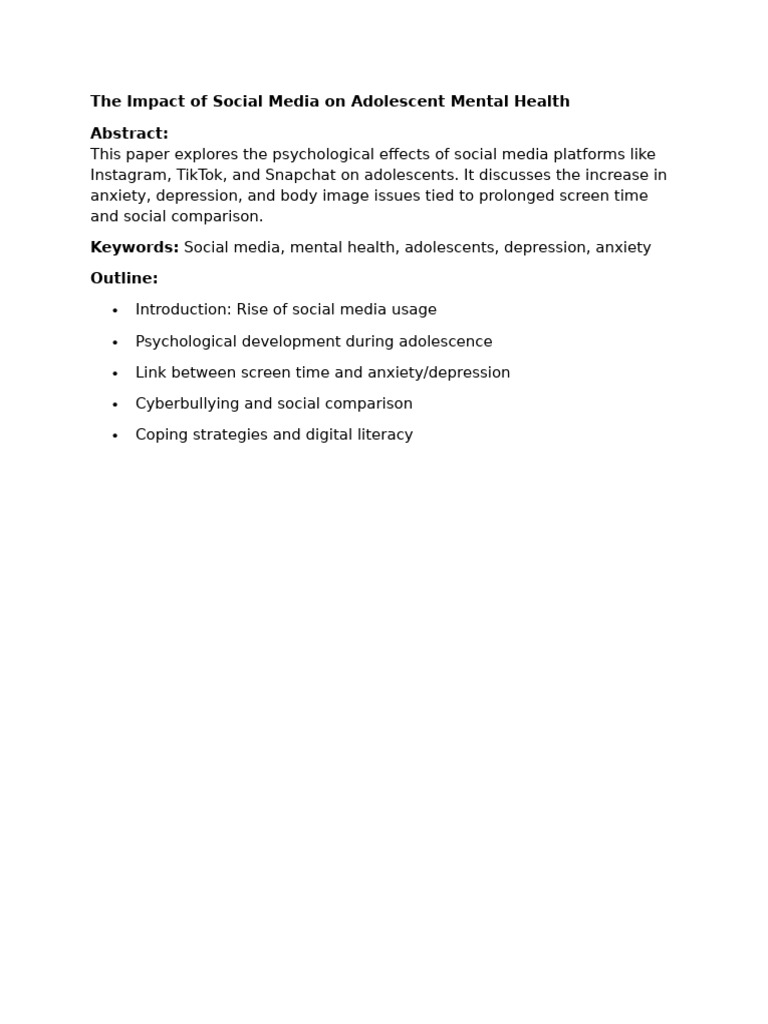 The Impact of Social Media On Adolescent Mental Health | PDF