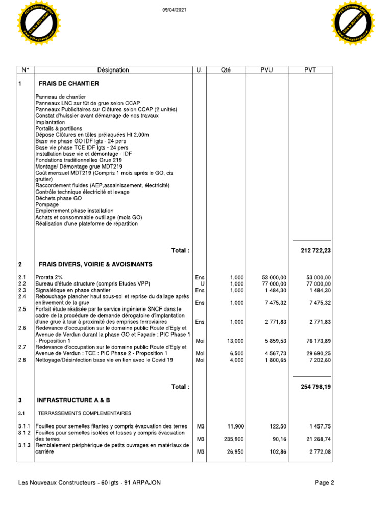 Exemple Chiffrage GO | PDF