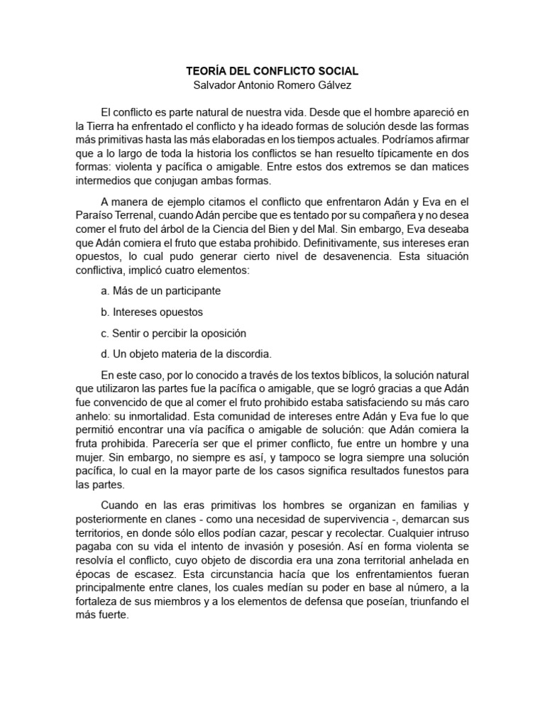 Teoría del Conflicto Social: Análisis y Tipos | PDF | Conflicto ...