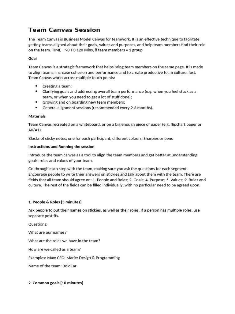 Team Canvas Workshop Guide | PDF | Goal | Learning