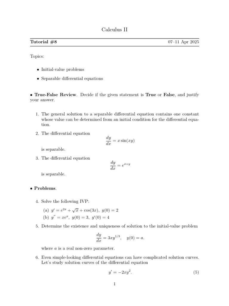 Calculus II: Initial-Value Problems Guide | PDF | Equations ...
