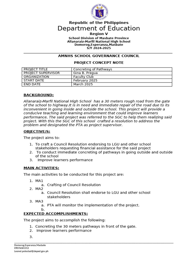 Pathway Concreting Project Proposal | PDF