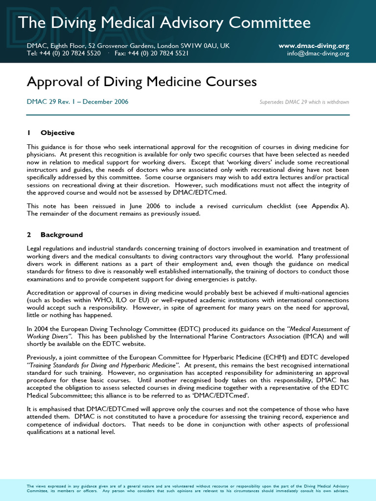 Diving Medicine Course Approval Guide | PDF | Underwater Diving | Scuba ...