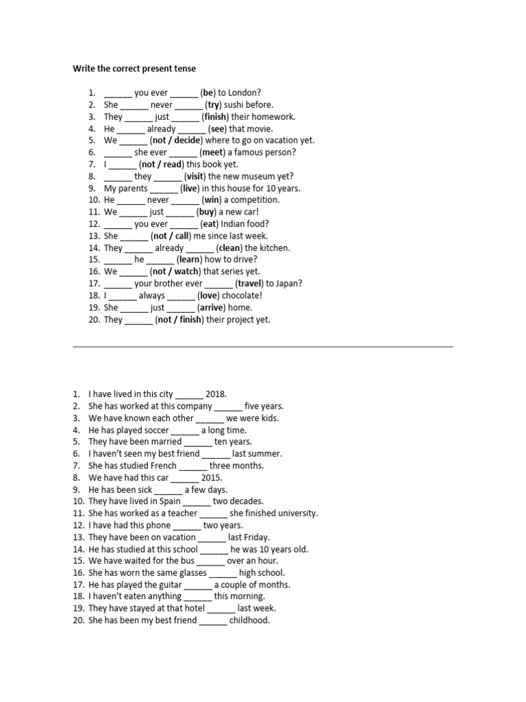 Write The Correct Present Tense and Other Exercises | PDF