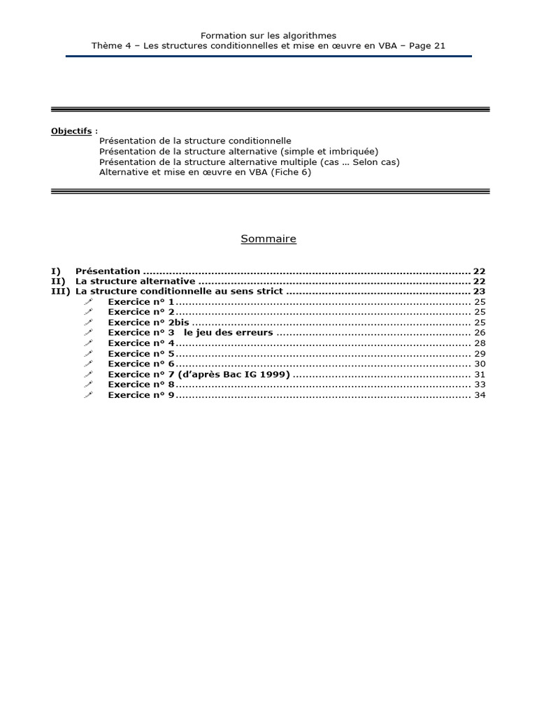 Structures conditionnelles en VBA | PDF | Programme informatique ...