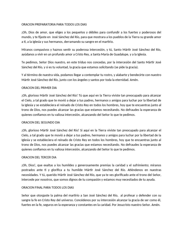 Oraciones a San José Sánchez del Río | PDF | Intercesión | Oración