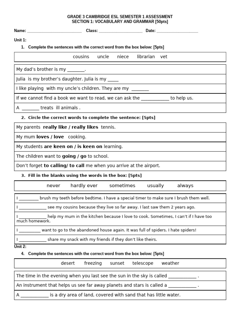 Stage 4 ESL S1 Assessment - Final | PDF | Foods