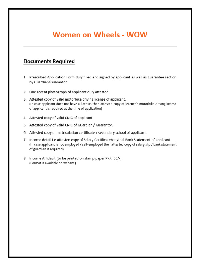 WOW Women on Wheels Application Guide | PDF