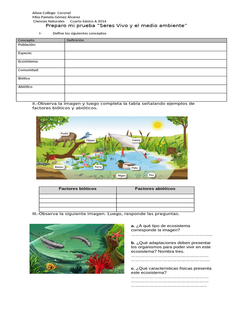 Actividades sobre Seres Vivos para Cuarto Grado | PDF | Ecosistema ...