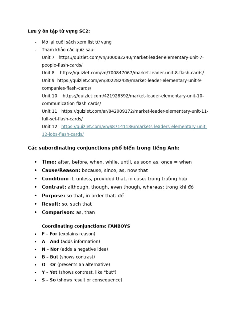 Từ Vựng và Liên Từ Tiếng Anh SC2 | PDF