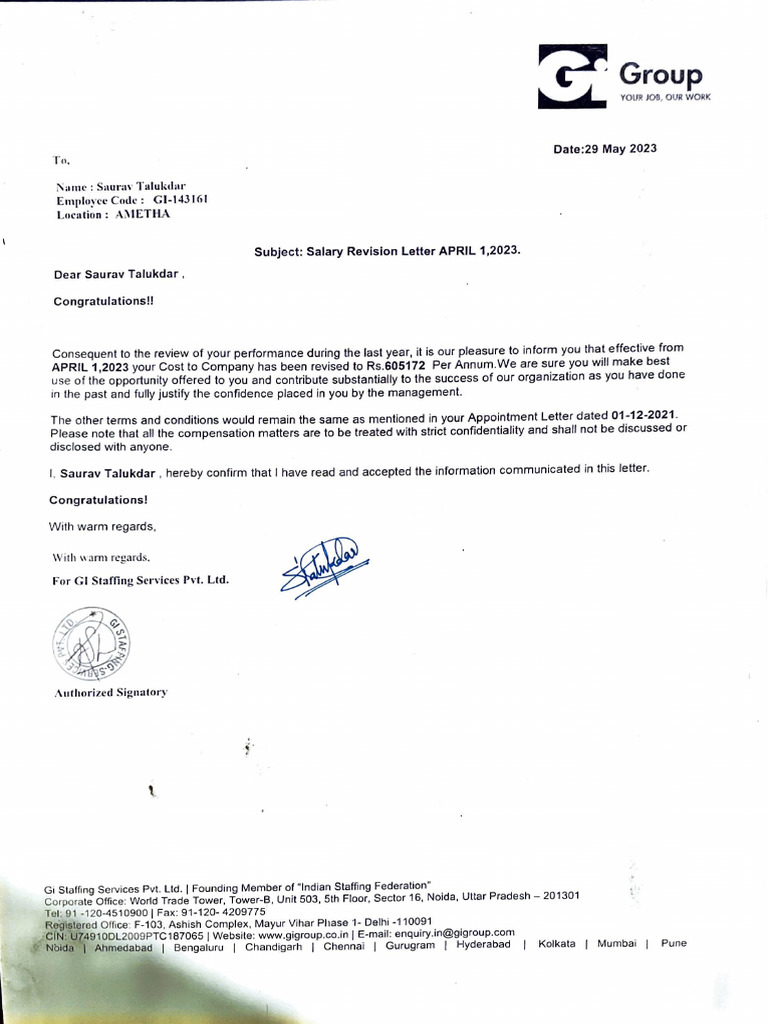 Acknowledge Sign Letter | PDF | Labor