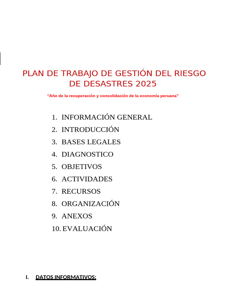 Plan de Gestión del Riesgo 2025 Perú | PDF | Defensa Civil | Riesgo