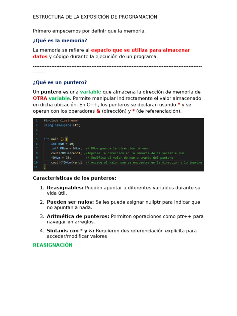 Memoria y Punteros en Programación C++ | PDF | Puntero (Programación de ...