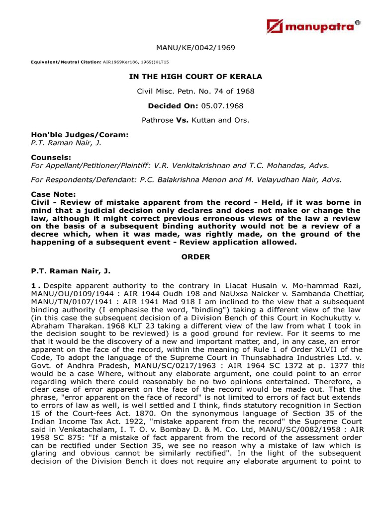 Pathrose Vs Kuttan and Ors 05071968 KERHCk690042COM737172 | PDF ...