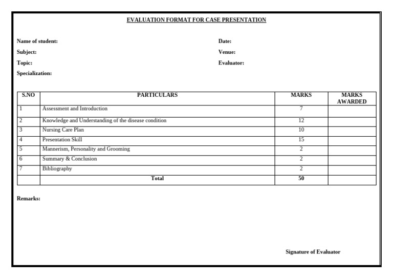Case Presentation Evaluation Format | PDF