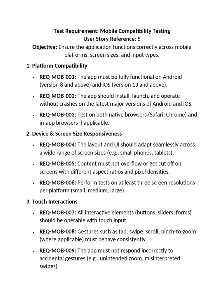 Mobile Compatibility Testing Requirements | PDF