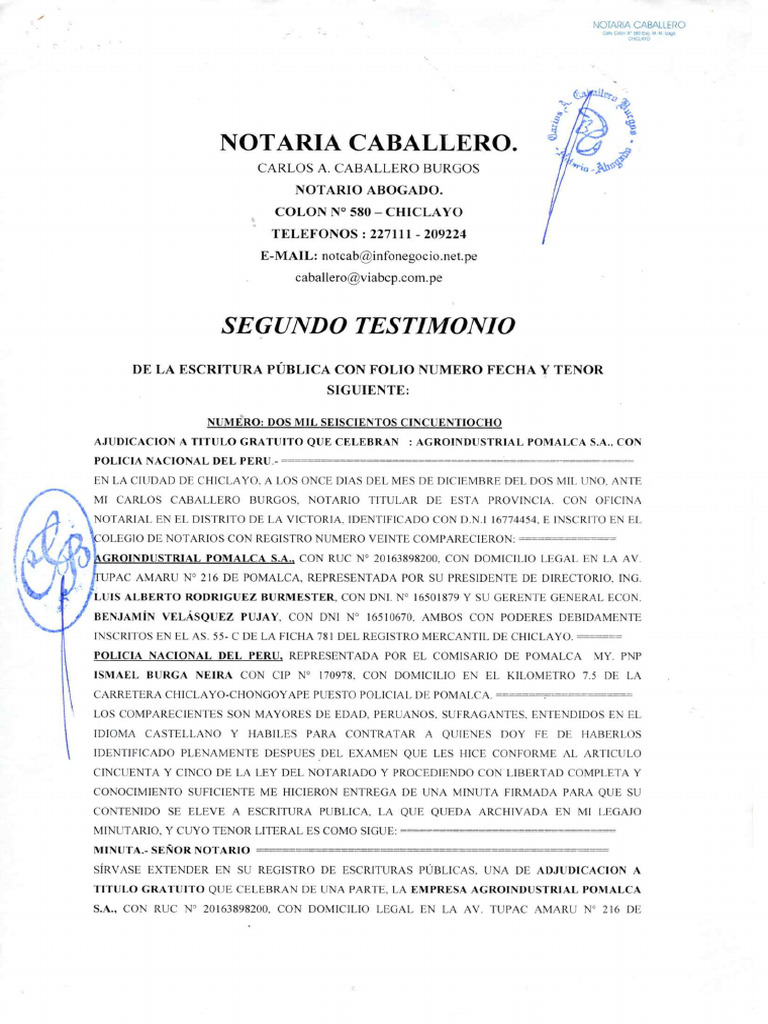 2.segundo Testimonio de Escritura Publica | PDF