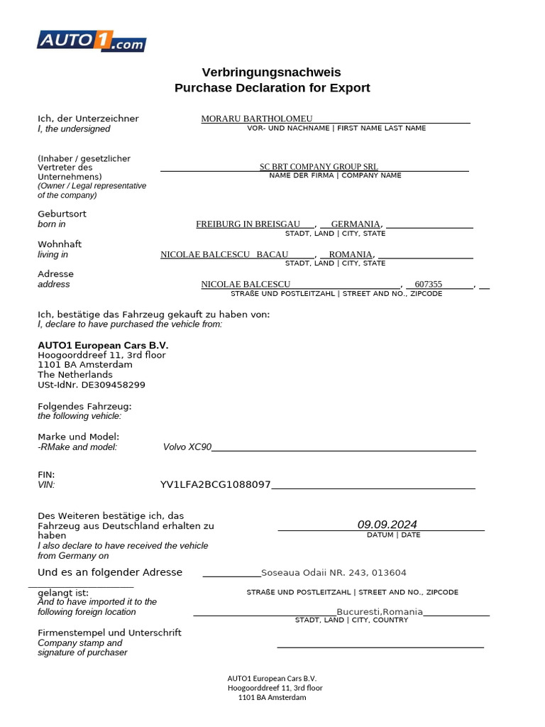 Purchase Declarations For Export GERMANIA | PDF