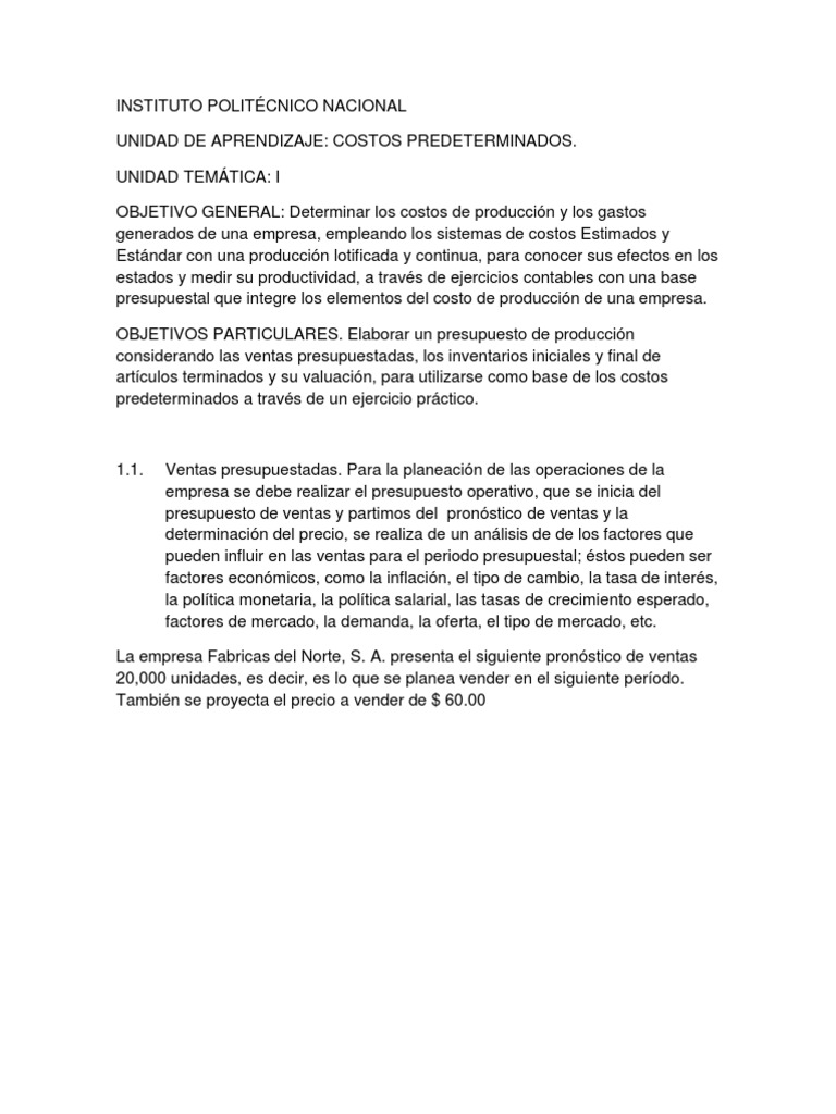 Costos Predeterminados | PDF | Costo | Presupuesto