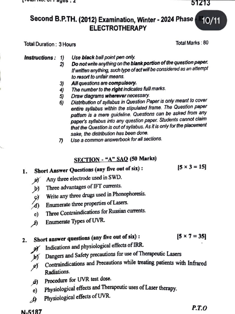 faiz electrotherapy papers 2nd yr | PDF