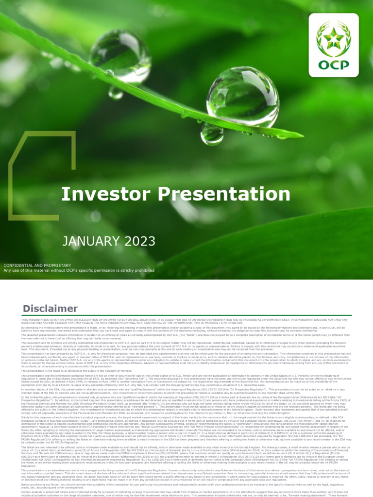 OCP Investor Presentation January 2023 | PDF | Economies