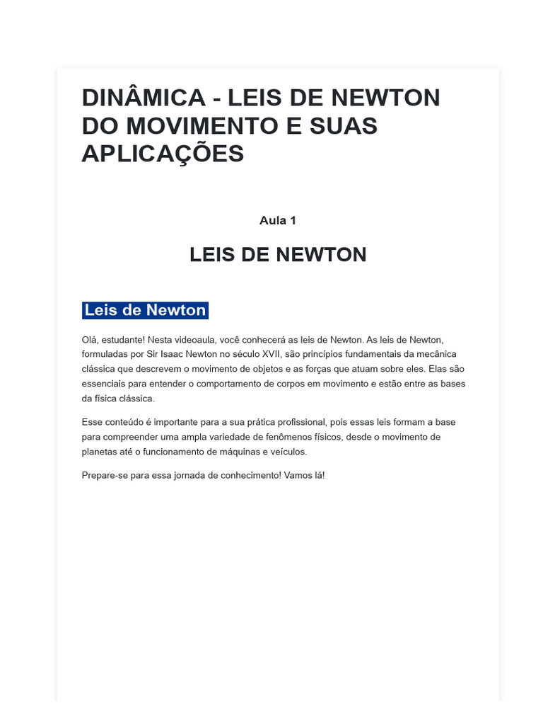 Leis de Newton e Dinâmica do Movimento | PDF | Força | Leis do ...
