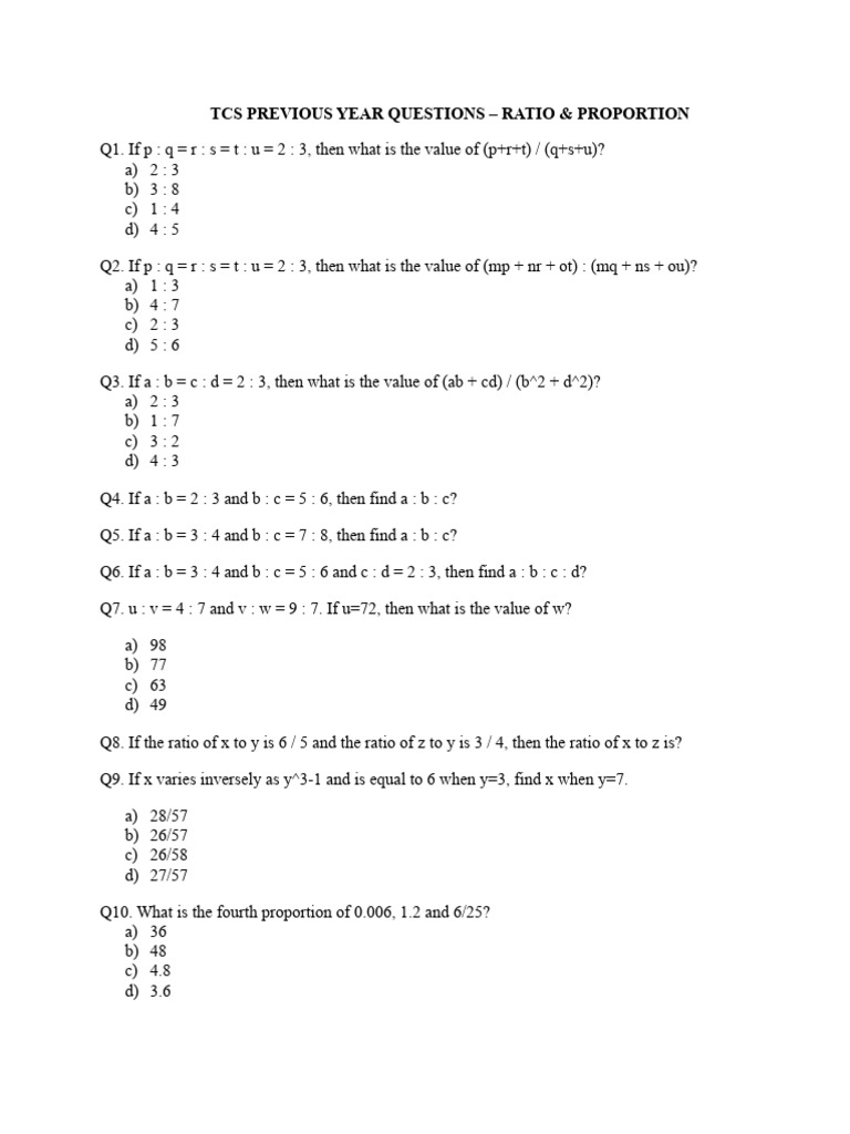 TCS Ratio & Proportion Questions | PDF | Ratio | Elementary Mathematics