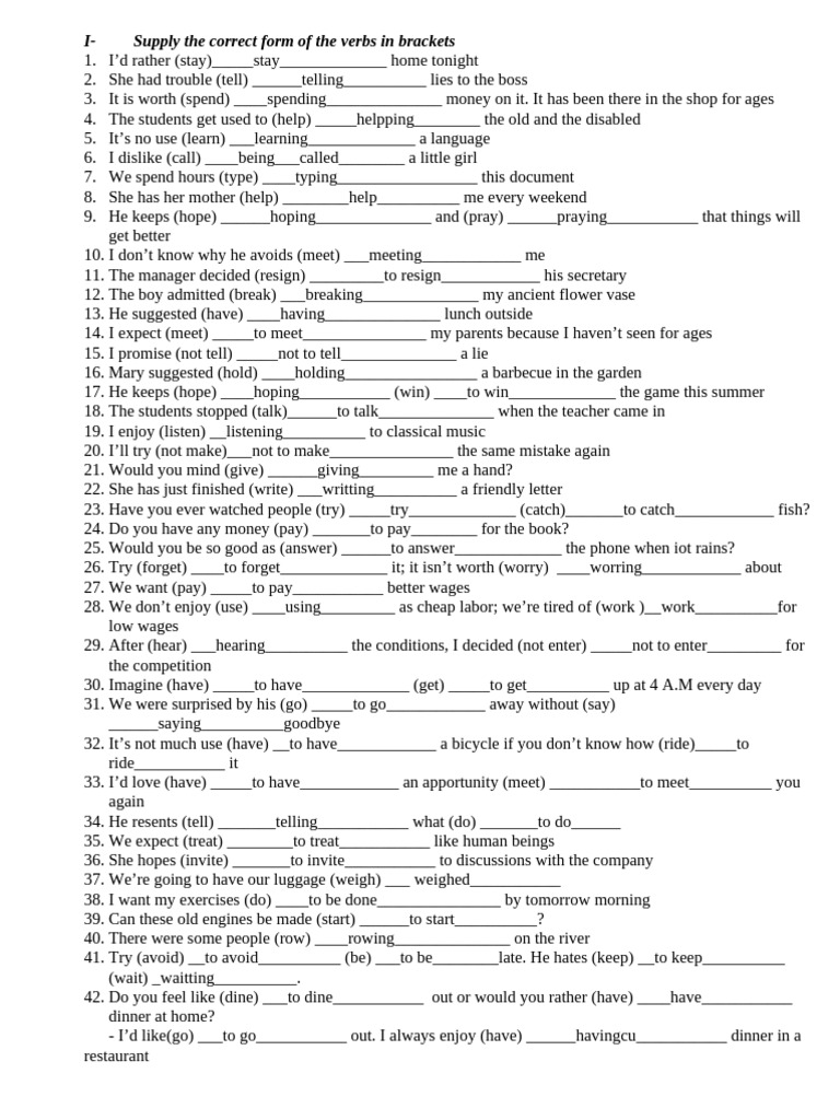 Verb Form and Tense Exercises | PDF
