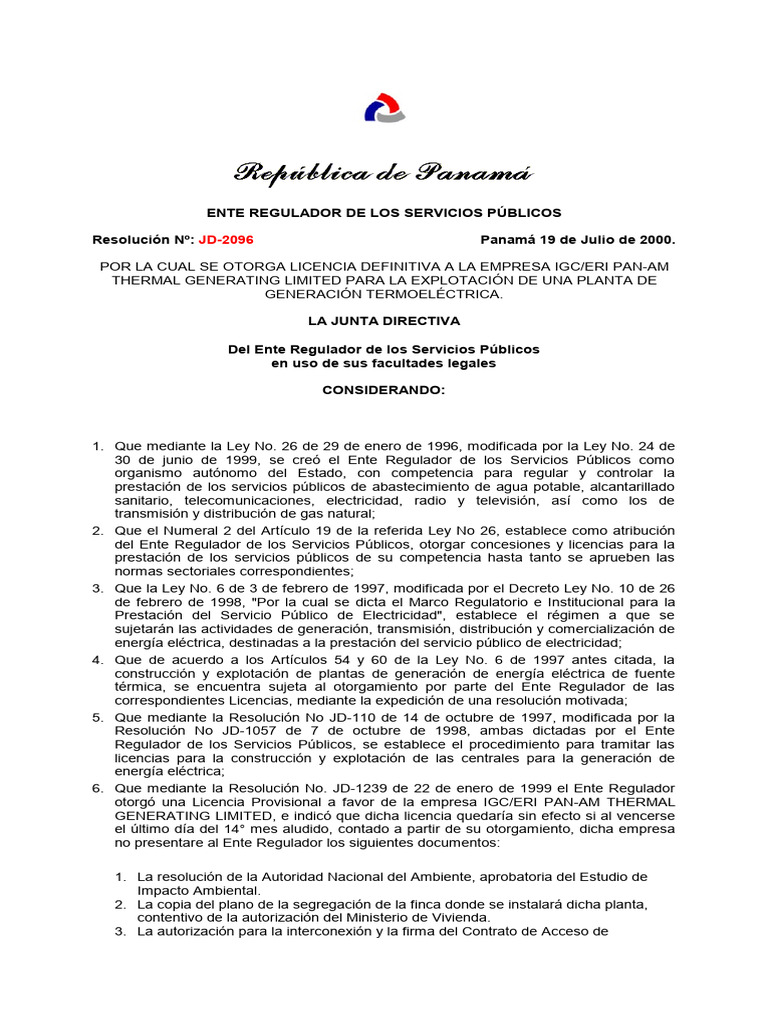 Licencia Definitiva IGC/ERI 2096 | PDF | Regulación | Generación eléctrica
