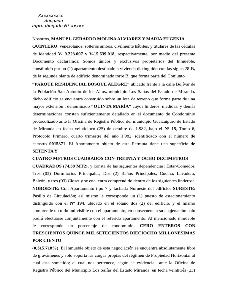 Contrato de Permuta de Inmuebles | PDF | Condominio