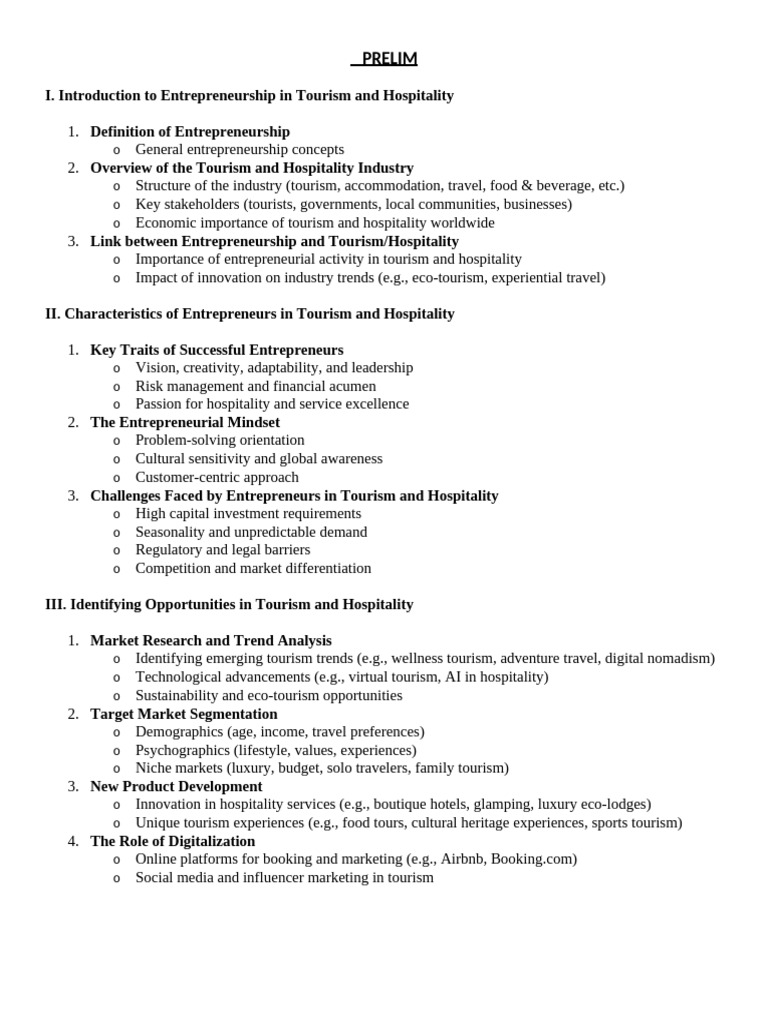 Entrepreneurship in Tourism & Hospitality | PDF | Entrepreneurship ...
