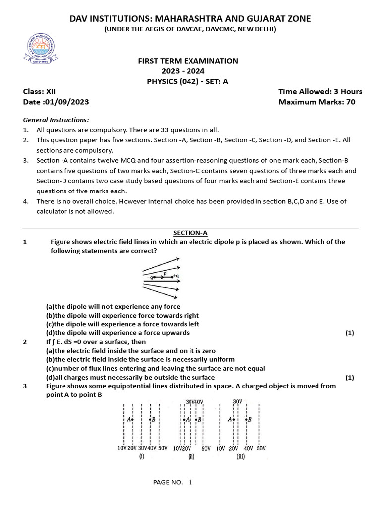 Class XII Physics Exam Paper 2023-24 | PDF | Series And Parallel ...