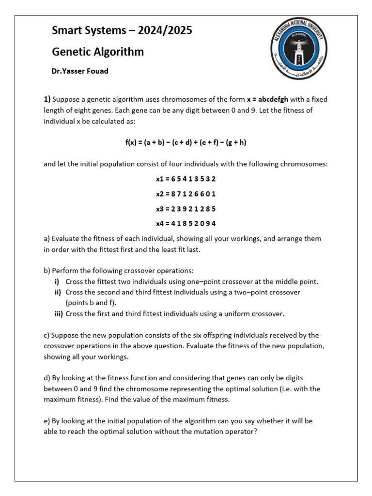 Genetic Algorithm Fitness Evaluation Guide | PDF | Genetic Algorithm ...