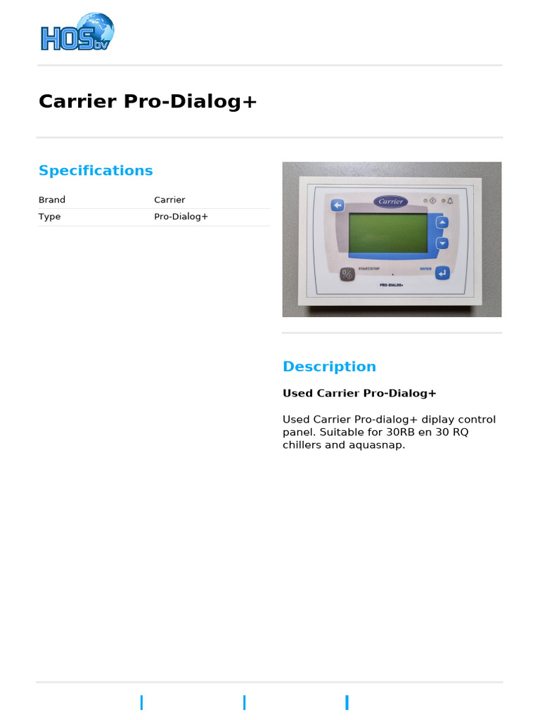 Used Carrier Pro-Dialog+ Specifications | PDF