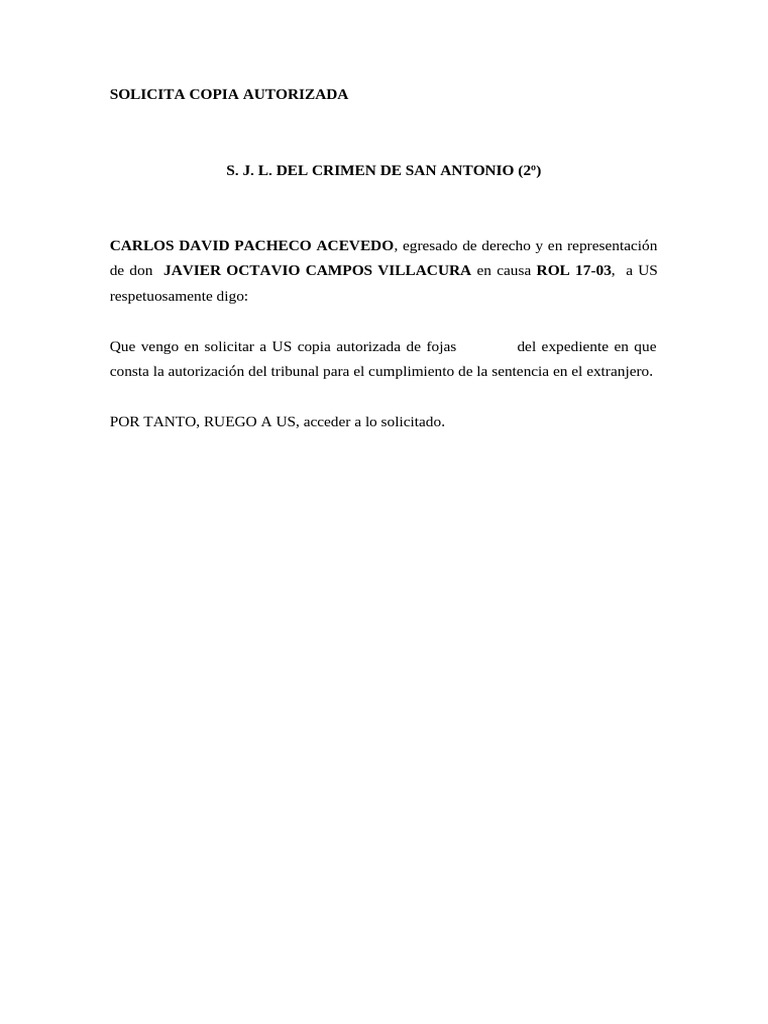 Solicita Copia Autorizada Eeuu | PDF