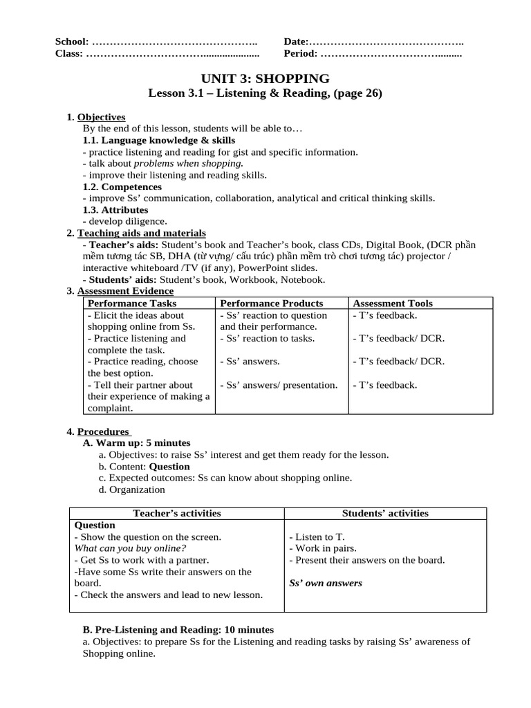 Shopping Lesson Plan and Activities | PDF | Education Theory ...