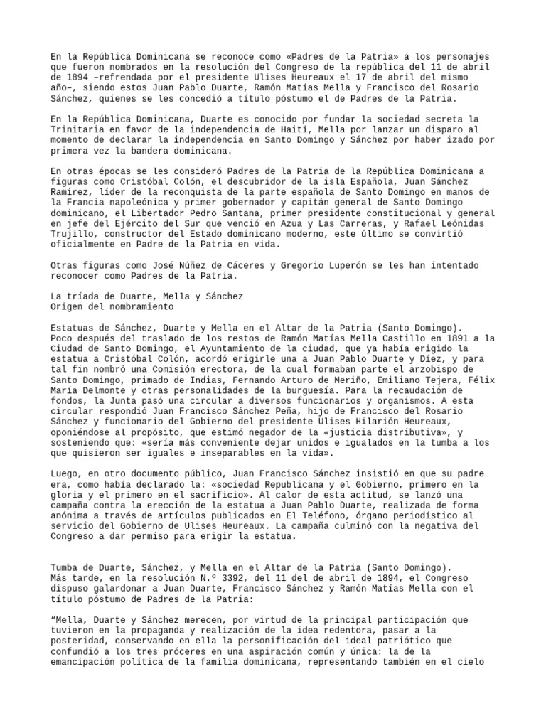 Padres de la Patria Dominicana: Duarte, Mella y Sánchez | PDF ...