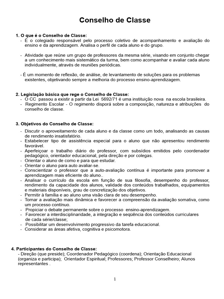 Roteiro do Conselho de Classe | PDF | Aprendizado | Pedagogia