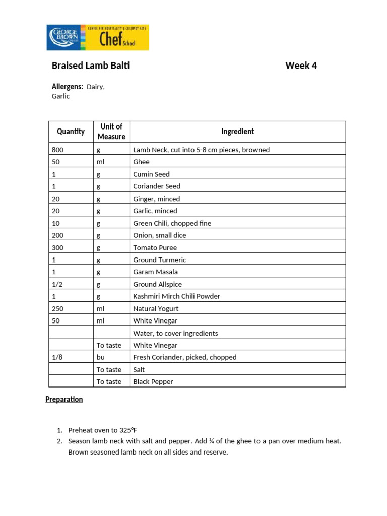 Braised Lamb Balti | PDF