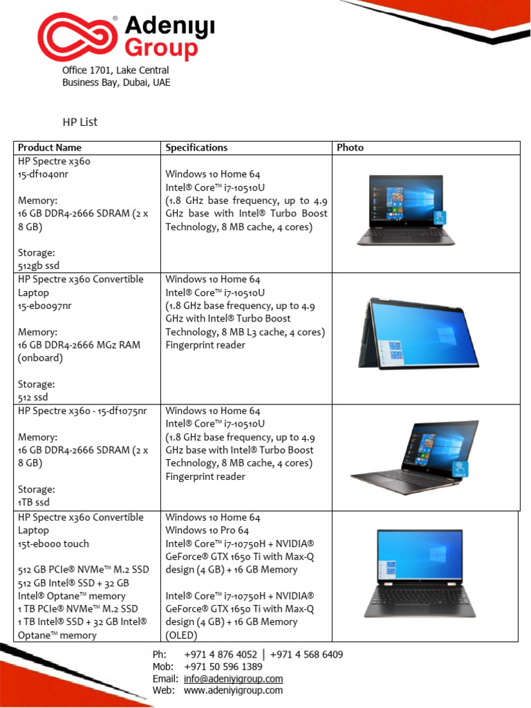 HP Laptop Models and Specifications List | PDF | Chromebook | Intel