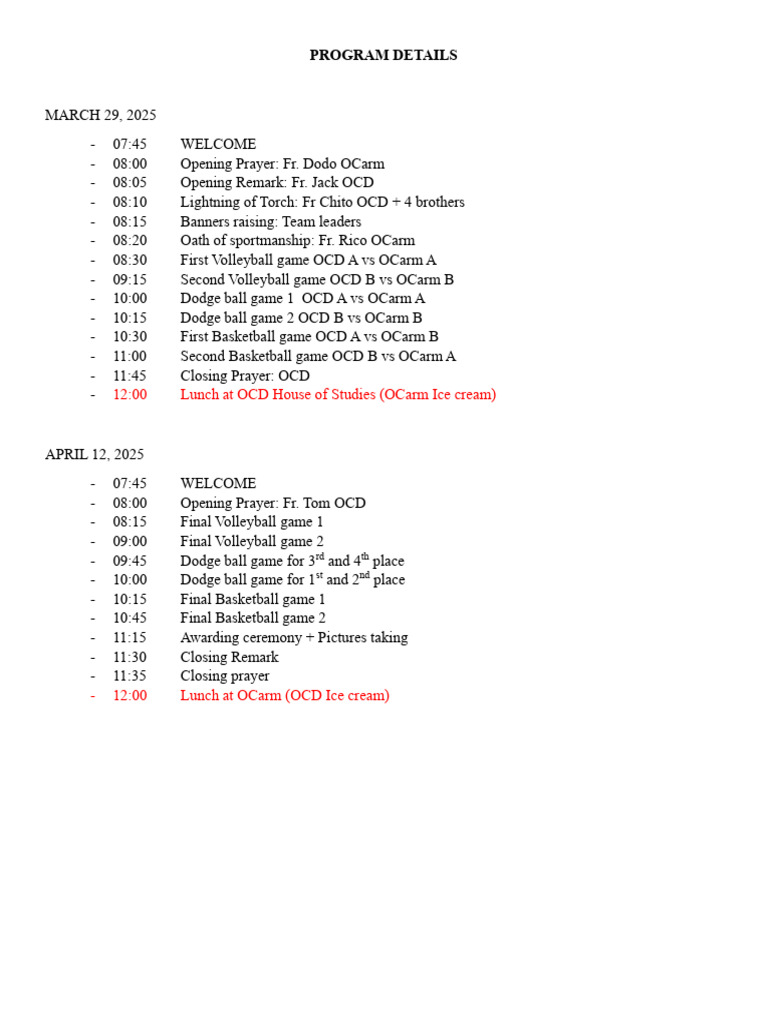 Program For Sport Fest | PDF