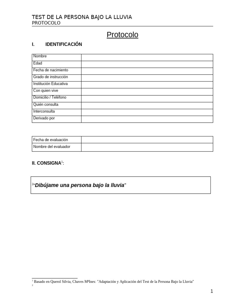 Protocolo del Test de la Persona Bajo la Lluvia | PDF