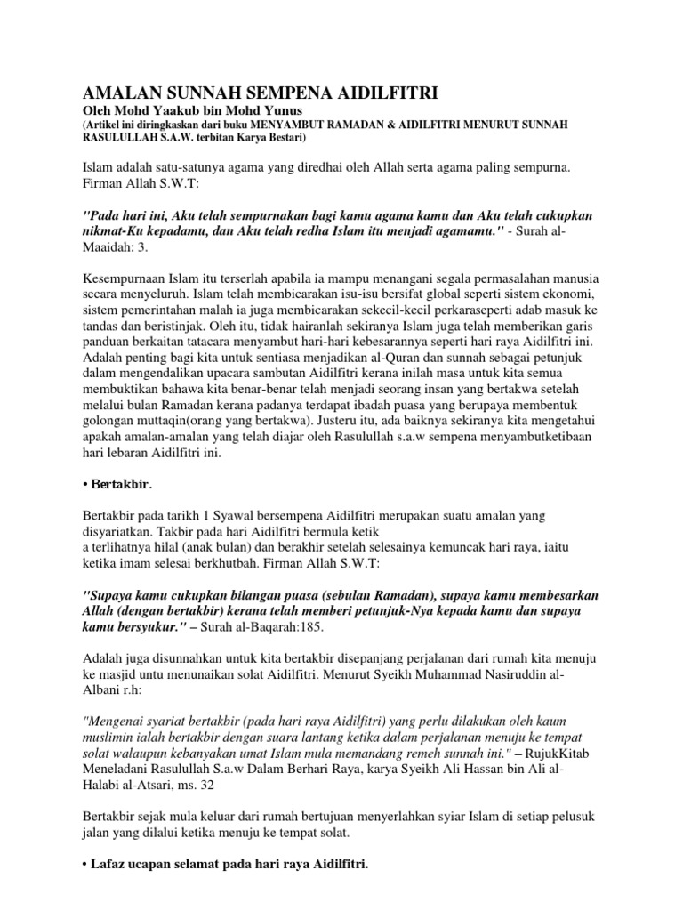 Amalan Sunnah Sempena Aidilfitri Pdf