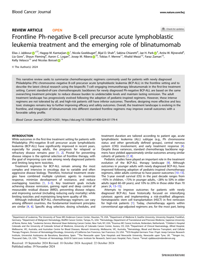 Frontline Ph-Negative B-Cell Precursor Acute Lymphoblastic Leukemia ...