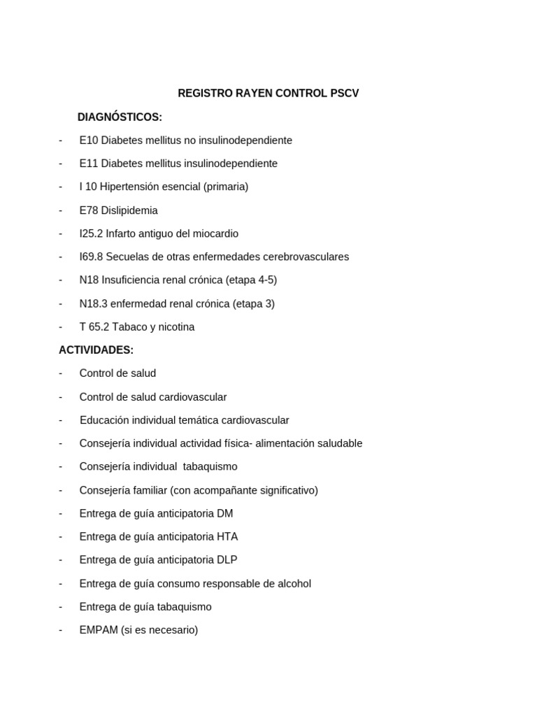 Control y Registro PSCV Cardiovascular | PDF | Diabetes | Hipertensión