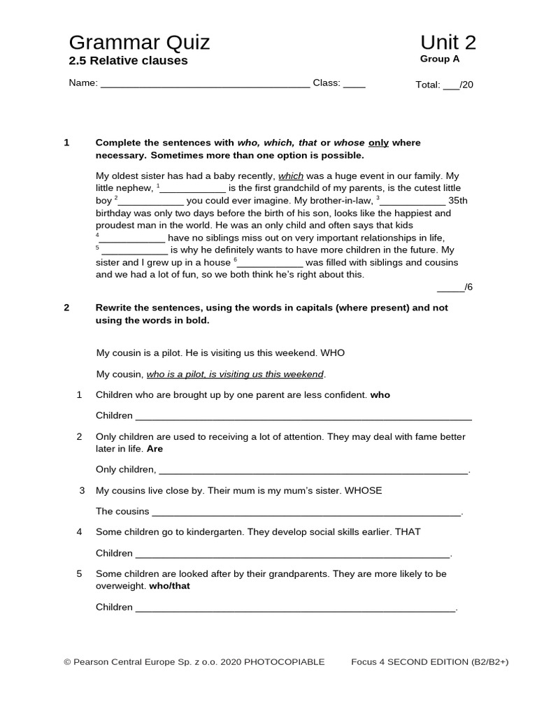 Focus 4 Unit 2 Grammar Quiz | PDF | Social Psychology | Human Life Stages