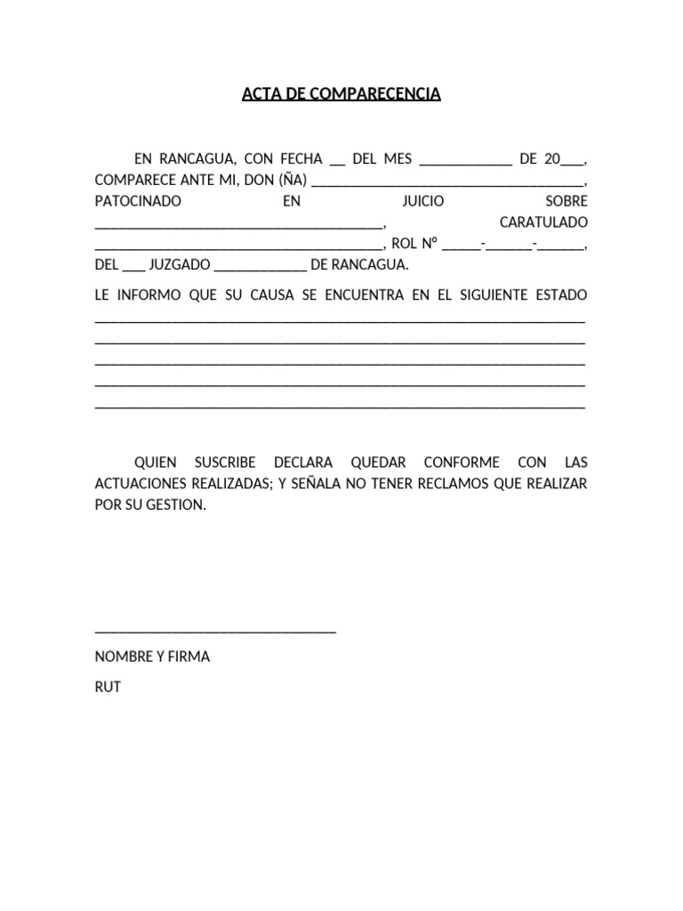 Acta de Comparecencia Administrativa | PDF